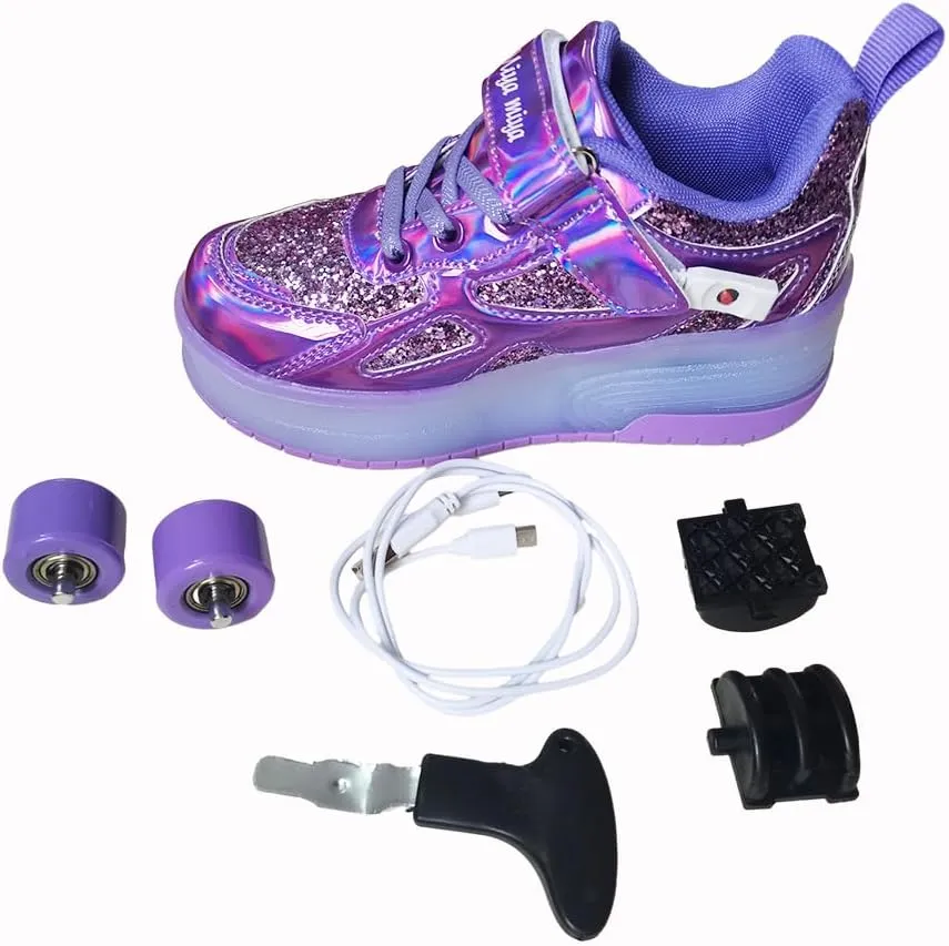 Roller Shoes Girls Sneakers USB Rechargeable 2 Wheels Shoes Roller Skates for Beginner Trainers Shoe 16 Modes LED Light Up Flash Sneaker for Unisex Kids Boys Stylish Footwear