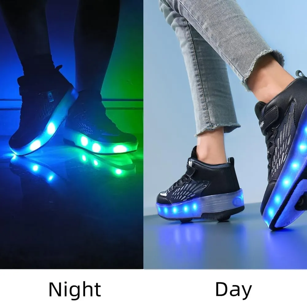 Roller Shoes Girls Sneakers USB Rechargeable 2 Wheels Shoes Roller Skates for Beginner Trainers Shoe 16 Modes LED Light Up Flash Sneaker for Unisex Kids Boys Stylish Footwear