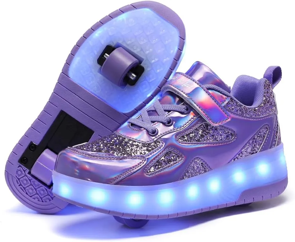 Roller Shoes Girls Sneakers USB Rechargeable 2 Wheels Shoes Roller Skates for Beginner Trainers Shoe 16 Modes LED Light Up Flash Sneaker for Unisex Kids Boys Stylish Footwear