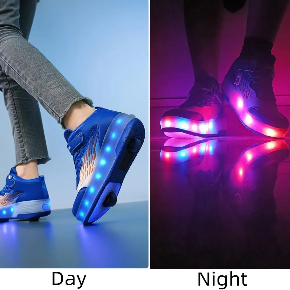 Roller Shoes Girls Sneakers USB Rechargeable 2 Wheels Shoes Roller Skates for Beginner Trainers Shoe 16 Modes LED Light Up Flash Sneaker for Unisex Kids Boys Stylish Footwear