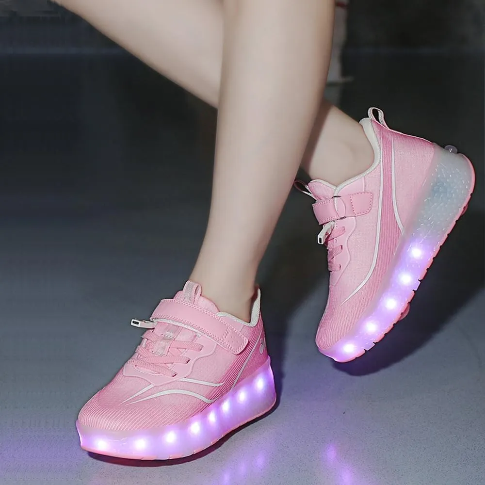 Roller Shoes Girls Sneakers USB Rechargeable 2 Wheels Shoes Roller Skates for Beginner Trainers Shoe 16 Modes LED Light Up Flash Sneaker for Unisex Kids Boys Stylish Footwear