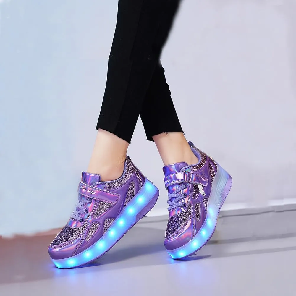 Roller Shoes Girls Sneakers USB Rechargeable 2 Wheels Shoes Roller Skates for Beginner Trainers Shoe 16 Modes LED Light Up Flash Sneaker for Unisex Kids Boys Stylish Footwear