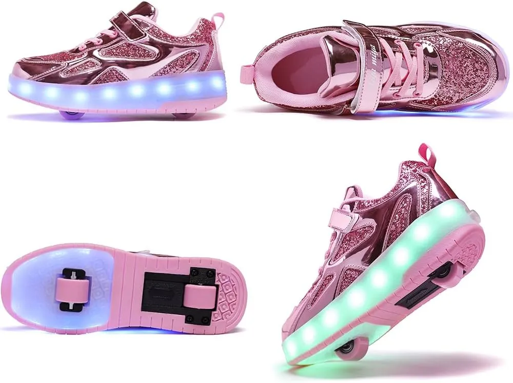 Roller Shoes Girls Sneakers USB Rechargeable 2 Wheels Shoes Roller Skates for Beginner Trainers Shoe 16 Modes LED Light Up Flash Sneaker for Unisex Kids Boys Stylish Footwear
