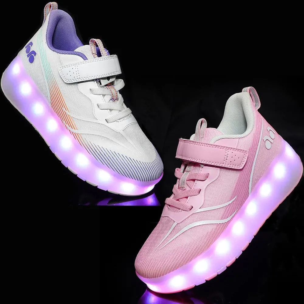 Roller Shoes Girls Sneakers USB Rechargeable 2 Wheels Shoes Roller Skates for Beginner Trainers Shoe 16 Modes LED Light Up Flash Sneaker for Unisex Kids Boys Stylish Footwear
