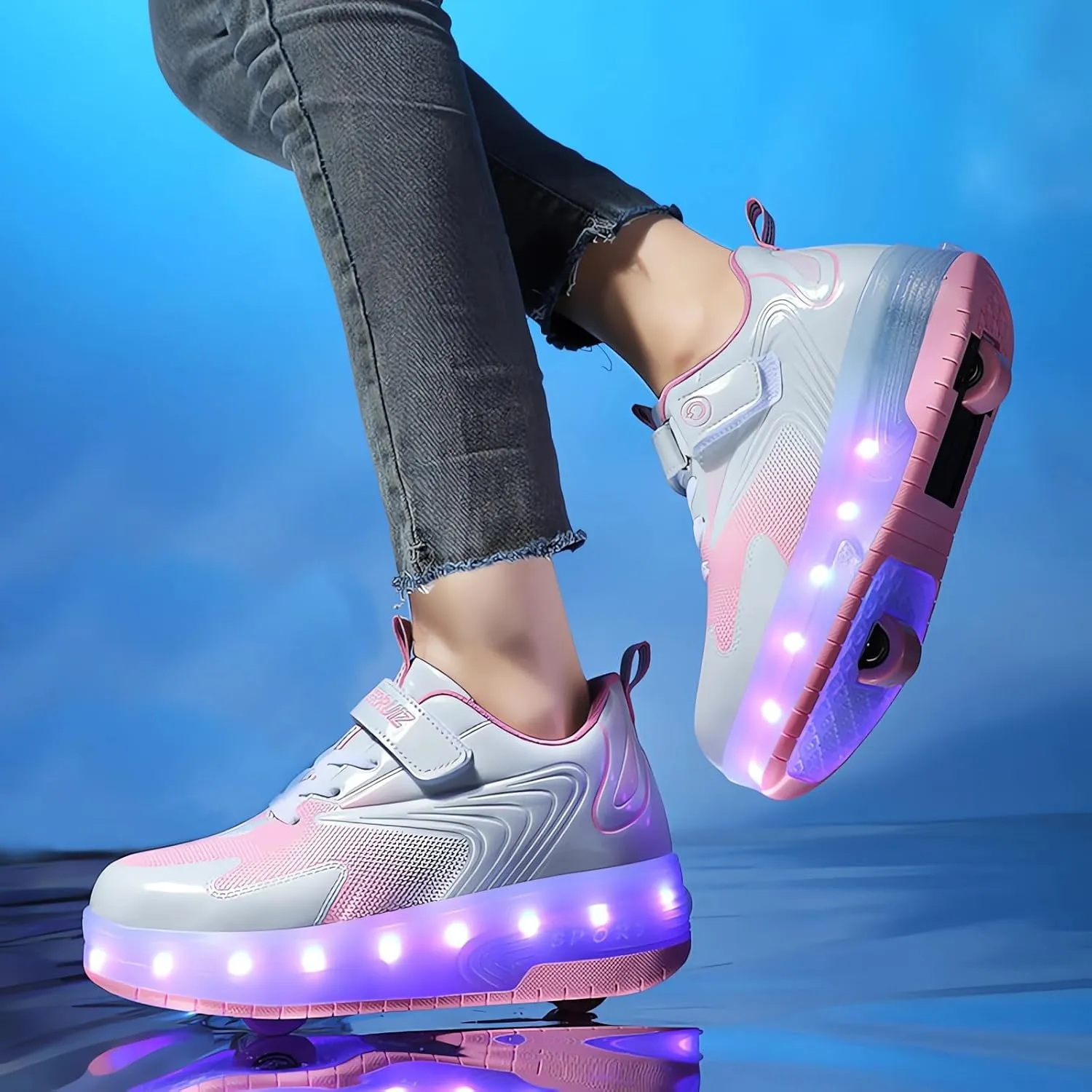 Roller Shoes Girls Sneakers USB Rechargeable 2 Wheels Shoes Roller Skates for Beginner Trainers Shoe 16 Modes LED Light Up Flash Sneaker for Unisex Kids Boys Stylish Footwear