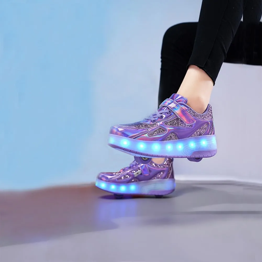 Roller Shoes Girls Sneakers USB Rechargeable 2 Wheels Shoes Roller Skates for Beginner Trainers Shoe 16 Modes LED Light Up Flash Sneaker for Unisex Kids Boys Stylish Footwear