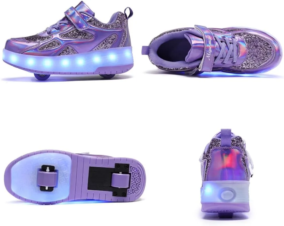Roller Shoes Girls Sneakers USB Rechargeable 2 Wheels Shoes Roller Skates for Beginner Trainers Shoe 16 Modes LED Light Up Flash Sneaker for Unisex Kids Boys Stylish Footwear