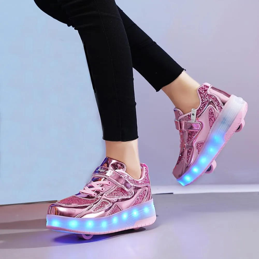 Roller Shoes Girls Sneakers USB Rechargeable 2 Wheels Shoes Roller Skates for Beginner Trainers Shoe 16 Modes LED Light Up Flash Sneaker for Unisex Kids Boys Stylish Footwear