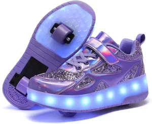 Roller Shoes Girls Sneakers USB Rechargeable 2 Wheels Shoes Roller Skates for Beginner Trainers Shoe 16 Modes LED Light Up Flash Sneaker for Unisex Kids Boys Stylish Footwear
