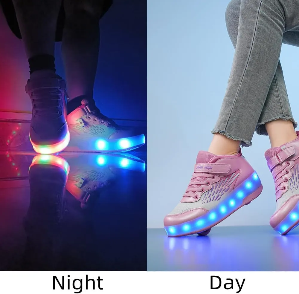 Roller Shoes Girls Sneakers USB Rechargeable 2 Wheels Shoes Roller Skates for Beginner Trainers Shoe 16 Modes LED Light Up Flash Sneaker for Unisex Kids Boys Stylish Footwear