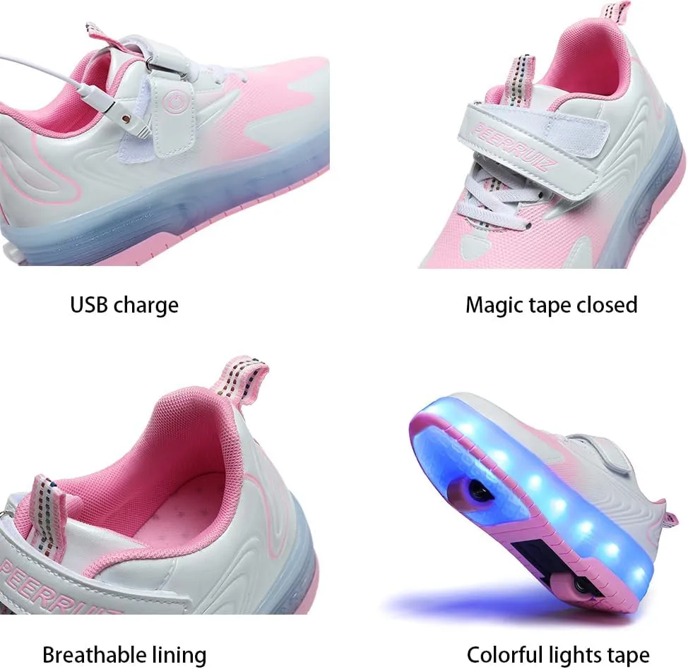 Roller Shoes Girls Sneakers USB Rechargeable 2 Wheels Shoes Roller Skates for Beginner Trainers Shoe 16 Modes LED Light Up Flash Sneaker for Unisex Kids Boys Stylish Footwear