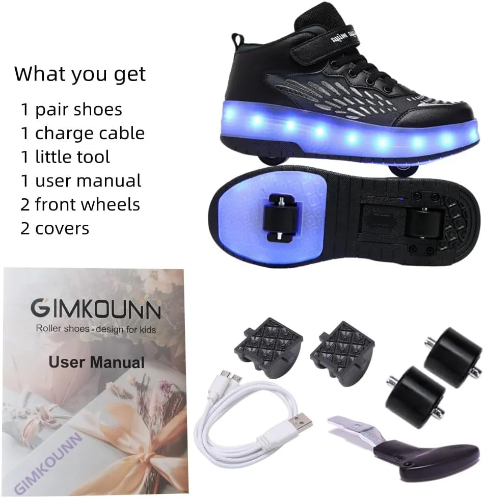 Roller Shoes Girls Sneakers USB Rechargeable 2 Wheels Shoes Roller Skates for Beginner Trainers Shoe 16 Modes LED Light Up Flash Sneaker for Unisex Kids Boys Stylish Footwear