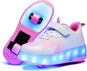 Roller Shoes Girls Sneakers USB Rechargeable 2 Wheels Shoes Roller Skates for Beginner Trainers Shoe 16 Modes LED Light Up Flash Sneaker for Unisex Kids Boys Stylish Footwear