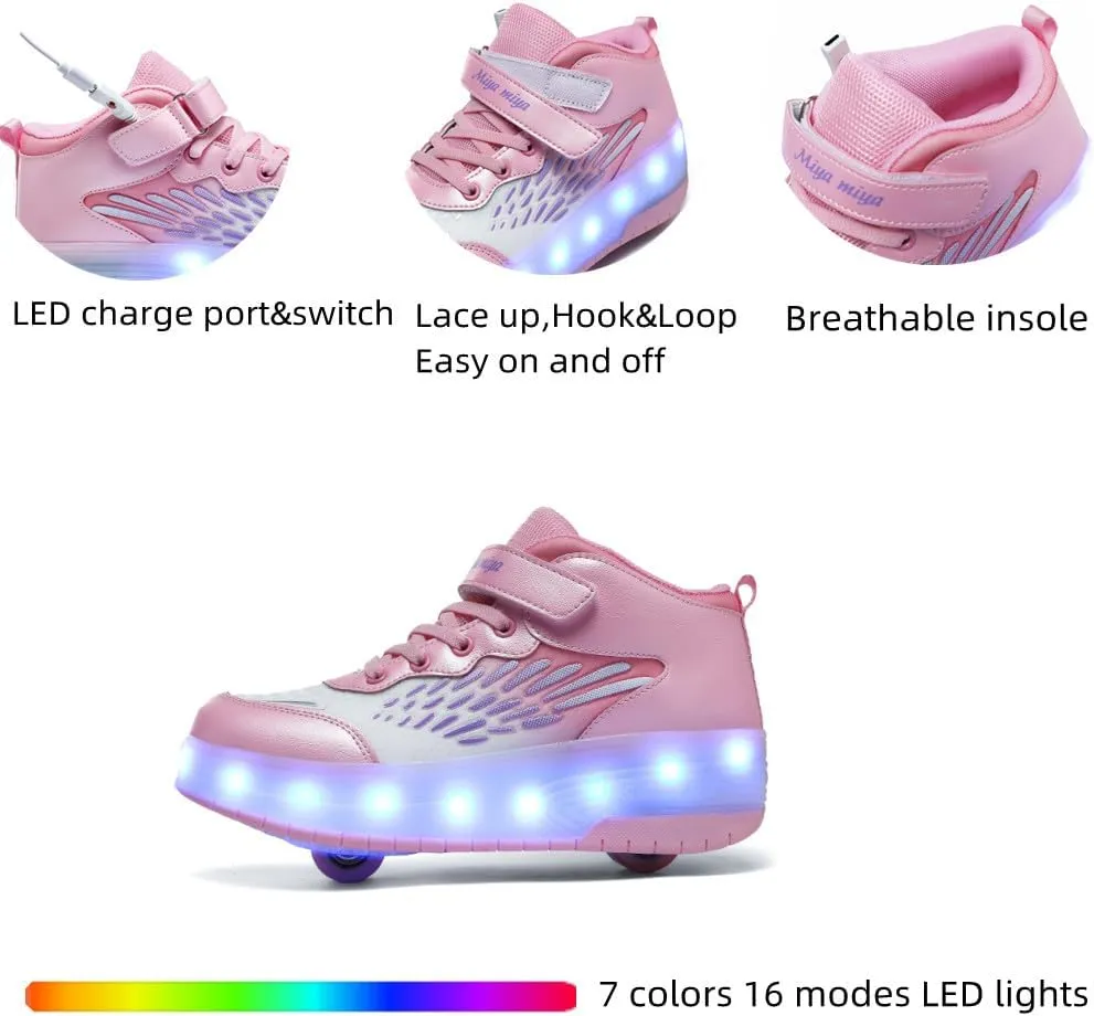 Roller Shoes Girls Sneakers USB Rechargeable 2 Wheels Shoes Roller Skates for Beginner Trainers Shoe 16 Modes LED Light Up Flash Sneaker for Unisex Kids Boys Stylish Footwear