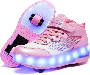 Roller Shoes Girls Sneakers USB Rechargeable 2 Wheels Shoes Roller Skates for Beginner Trainers Shoe 16 Modes LED Light Up Flash Sneaker for Unisex Kids Boys Stylish Footwear