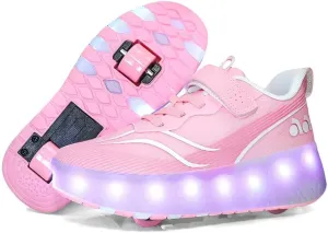 Roller Shoes Girls Sneakers USB Rechargeable 2 Wheels Shoes Roller Skates for Beginner Trainers Shoe 16 Modes LED Light Up Flash Sneaker for Unisex Kids Boys Stylish Footwear
