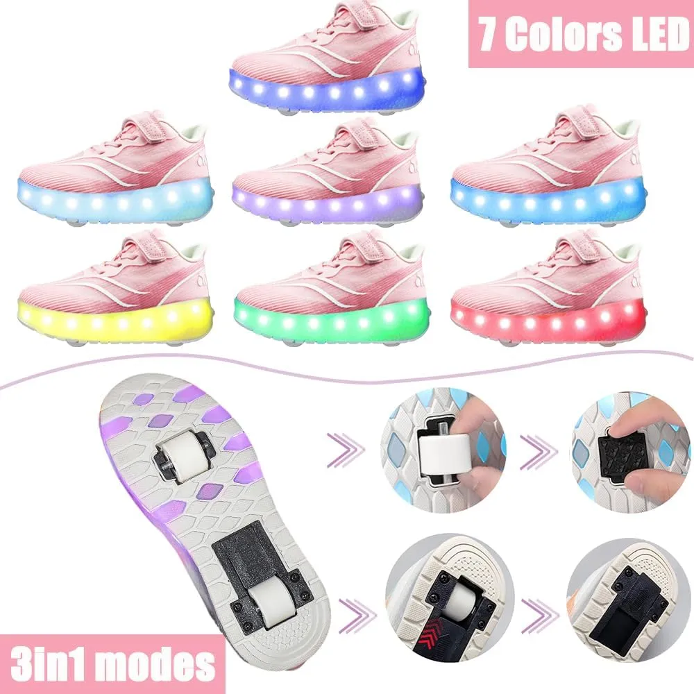 Roller Shoes Girls Sneakers USB Rechargeable 2 Wheels Shoes Roller Skates for Beginner Trainers Shoe 16 Modes LED Light Up Flash Sneaker for Unisex Kids Boys Stylish Footwear