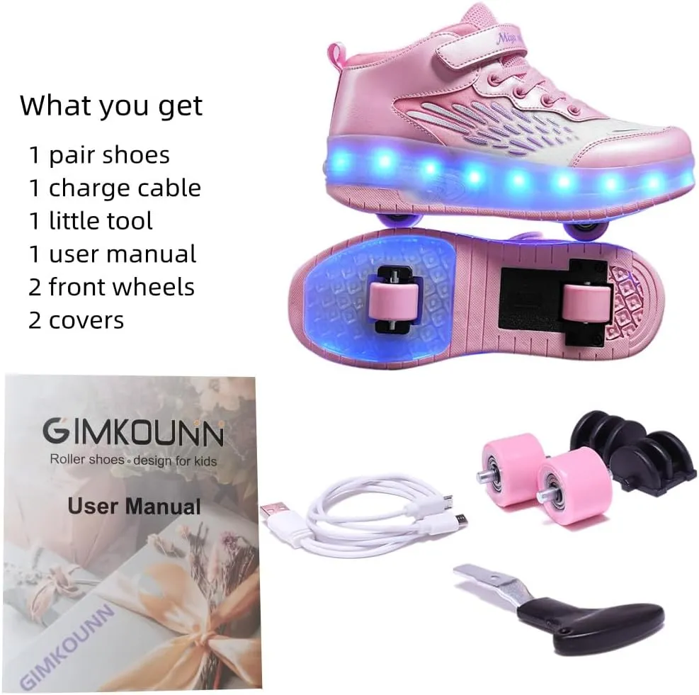 Roller Shoes Girls Sneakers USB Rechargeable 2 Wheels Shoes Roller Skates for Beginner Trainers Shoe 16 Modes LED Light Up Flash Sneaker for Unisex Kids Boys Stylish Footwear
