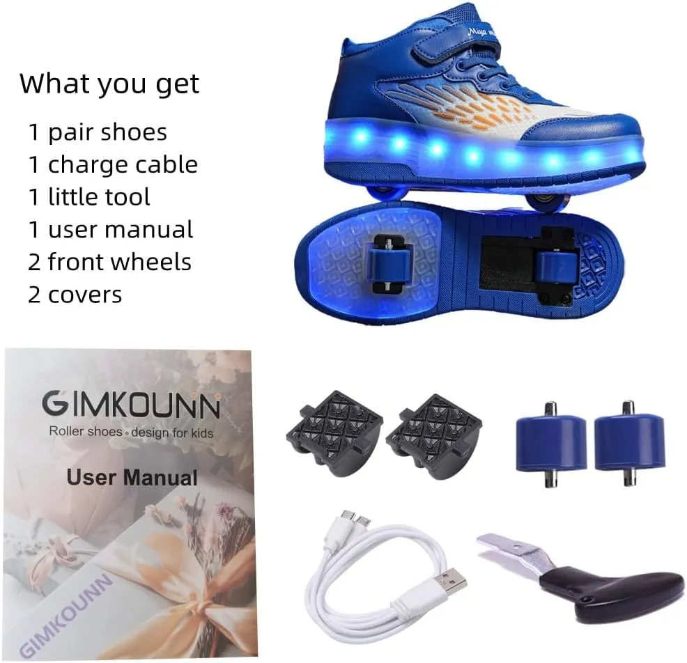 Roller Shoes Girls Sneakers USB Rechargeable 2 Wheels Shoes Roller Skates for Beginner Trainers Shoe 16 Modes LED Light Up Flash Sneaker for Unisex Kids Boys Stylish Footwear
