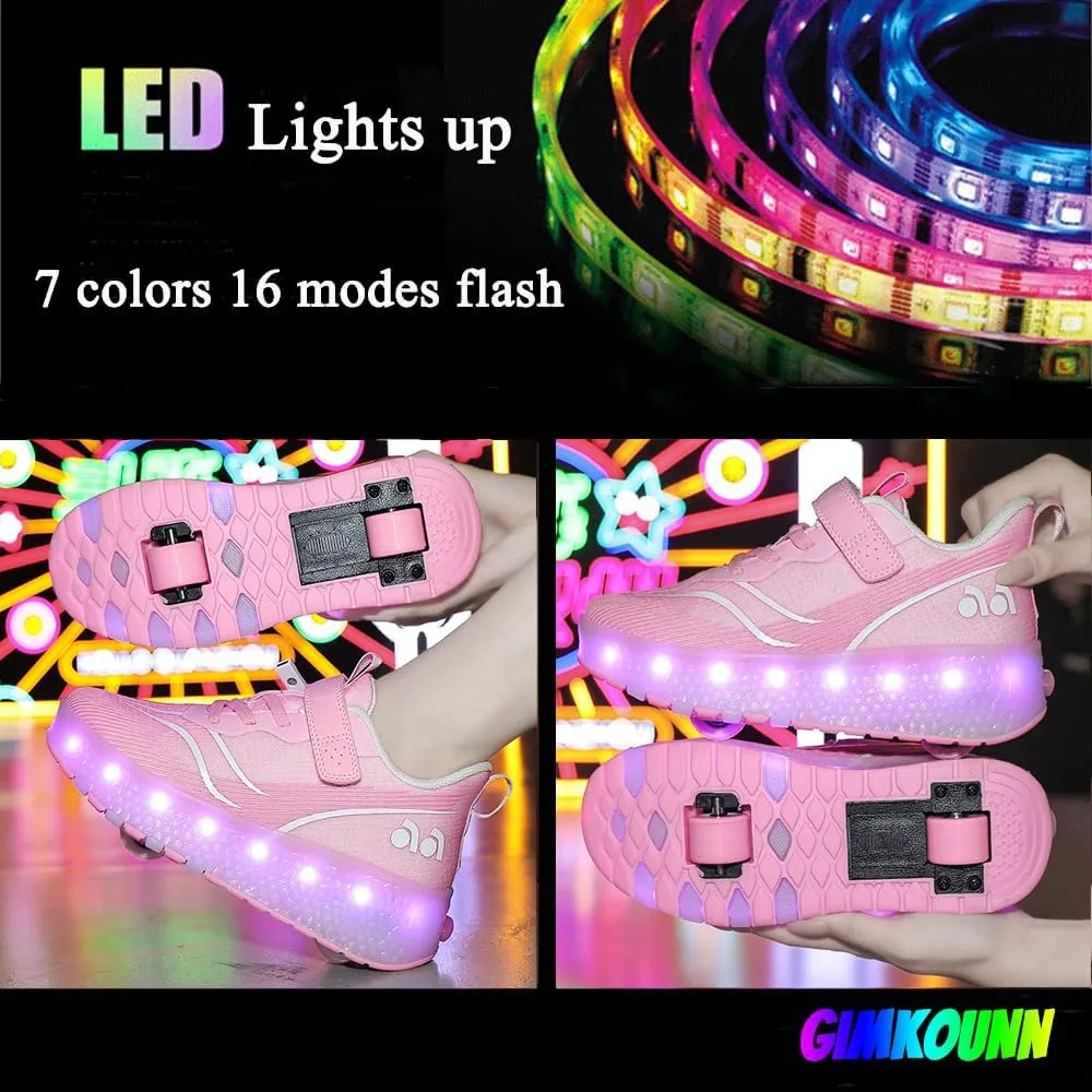 Roller Shoes Girls Sneakers USB Rechargeable 2 Wheels Shoes Roller Skates for Beginner Trainers Shoe 16 Modes LED Light Up Flash Sneaker for Unisex Kids Boys Stylish Footwear
