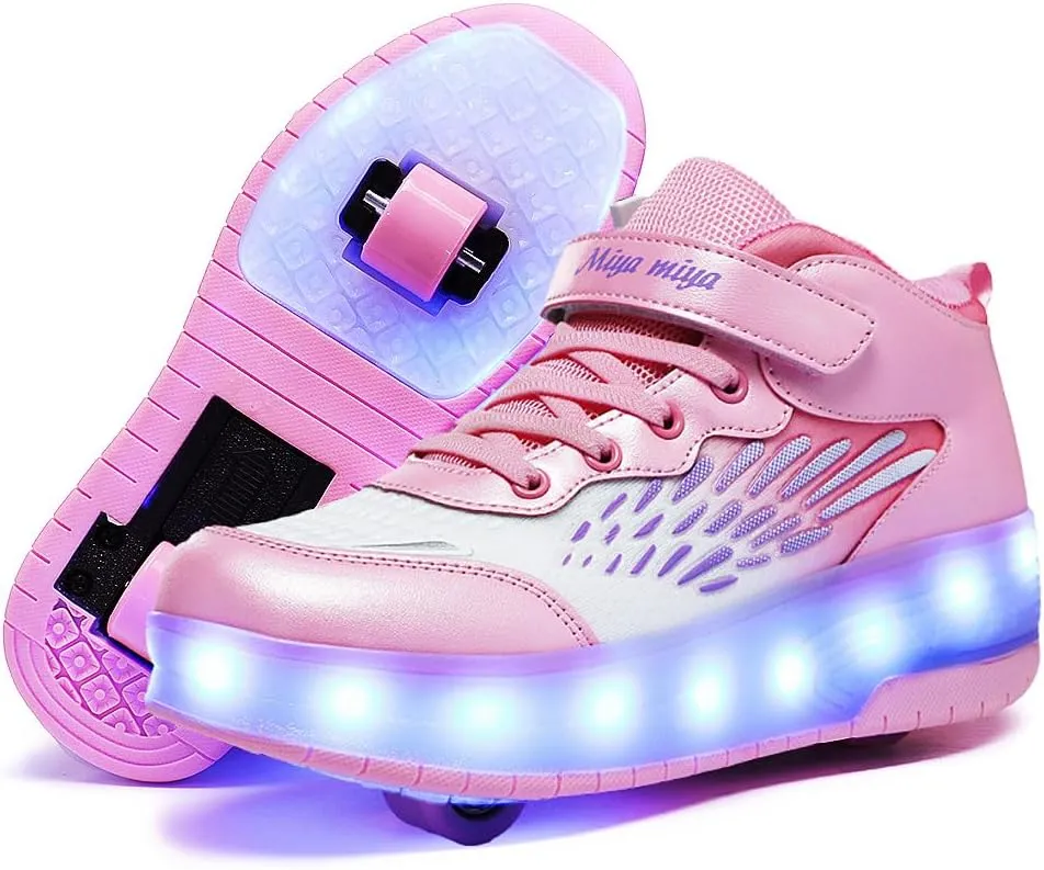 Roller Shoes Girls Sneakers USB Rechargeable 2 Wheels Shoes Roller Skates for Beginner Trainers Shoe 16 Modes LED Light Up Flash Sneaker for Unisex Kids Boys Stylish Footwear