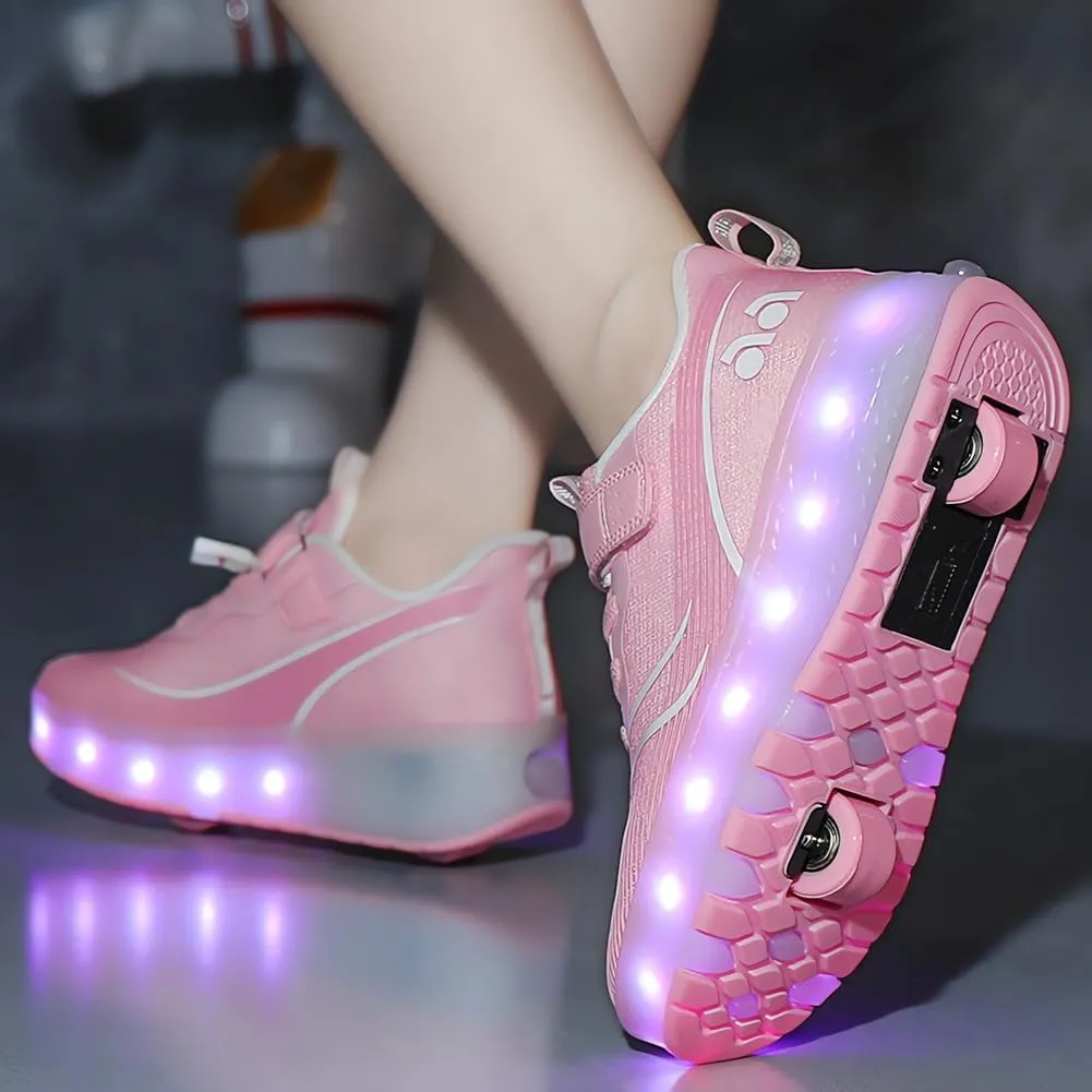 Roller Shoes Girls Sneakers USB Rechargeable 2 Wheels Shoes Roller Skates for Beginner Trainers Shoe 16 Modes LED Light Up Flash Sneaker for Unisex Kids Boys Stylish Footwear
