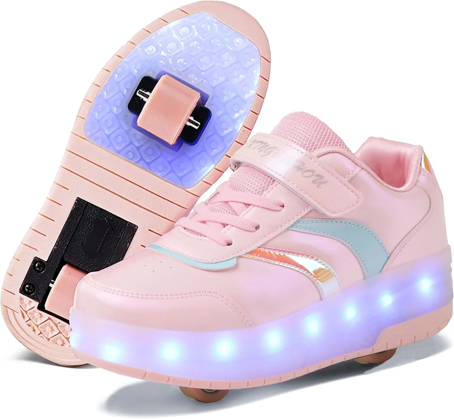 Roller Shoes with Wheels for Boys Girls Kids Skates Sneakers LED Light Up Rechargeable Sport Sneaker for Beginners Best Gift