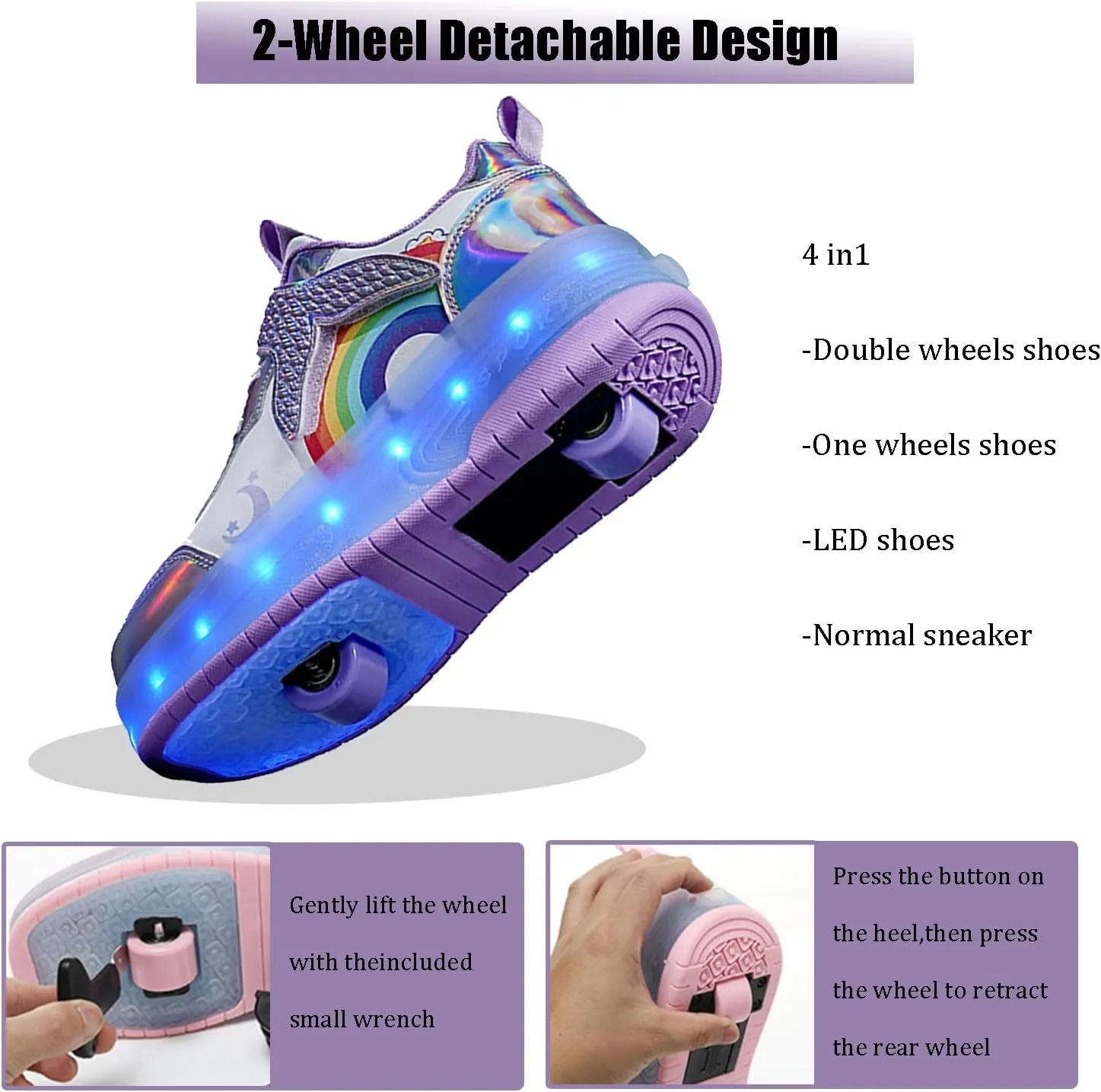 Roller Shoes with Wheels for Boys Girls Kids Skates Sneakers LED Light Up Rechargeable Sport Sneaker for Beginners Best Gift