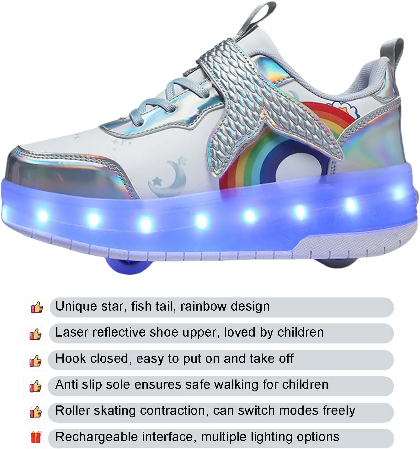 Roller Shoes with Wheels for Boys Girls Kids Skates Sneakers LED Light Up Rechargeable Sport Sneaker for Beginners Best Gift