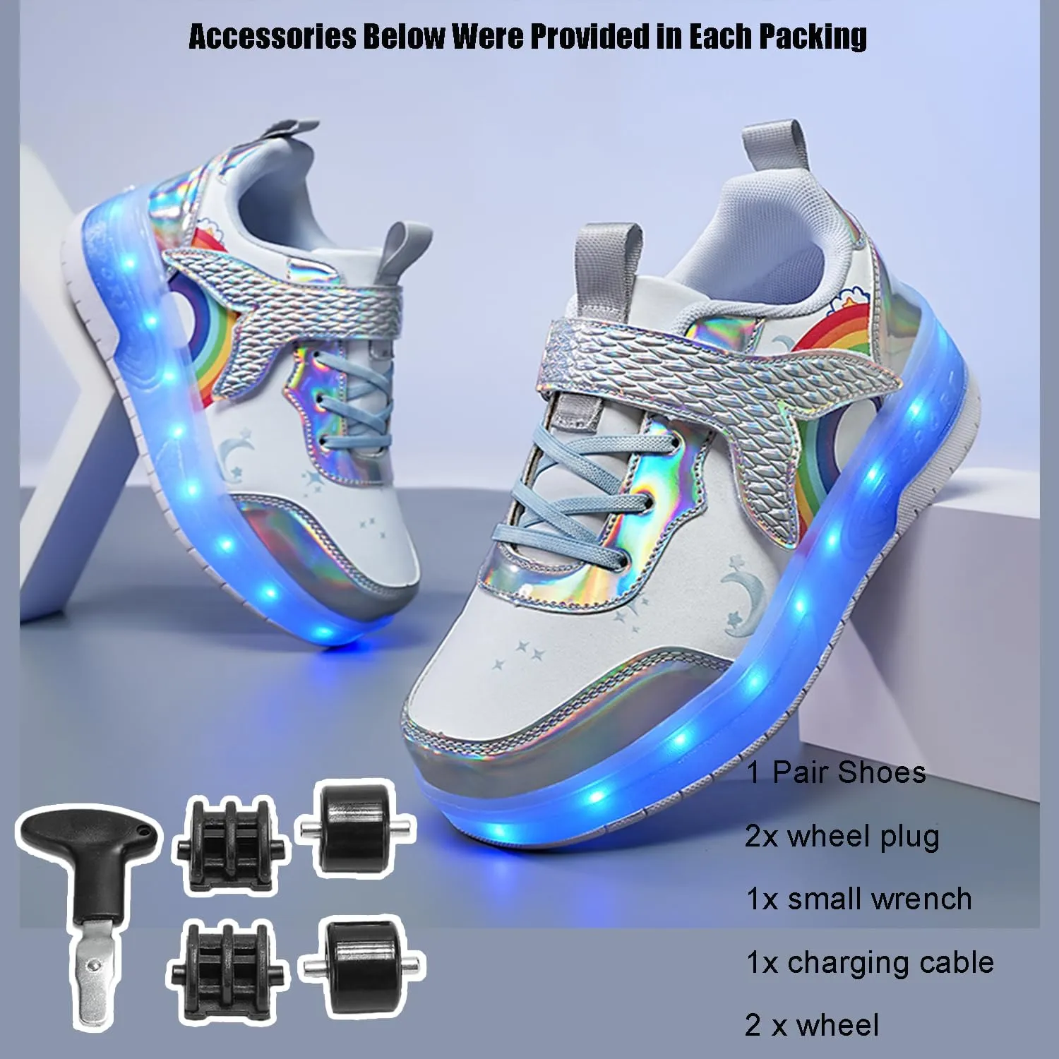 Roller Shoes with Wheels for Boys Girls Kids Skates Sneakers LED Light Up Rechargeable Sport Sneaker for Beginners Best Gift