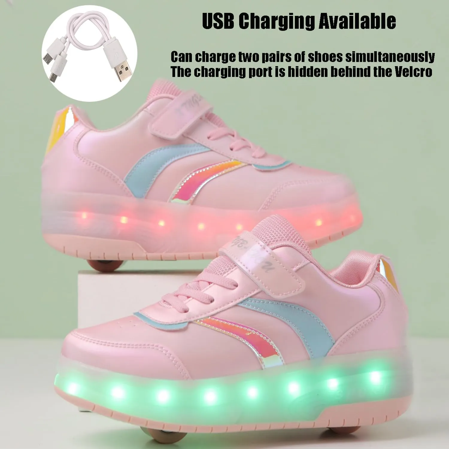 Roller Shoes with Wheels for Boys Girls Kids Skates Sneakers LED Light Up Rechargeable Sport Sneaker for Beginners Best Gift