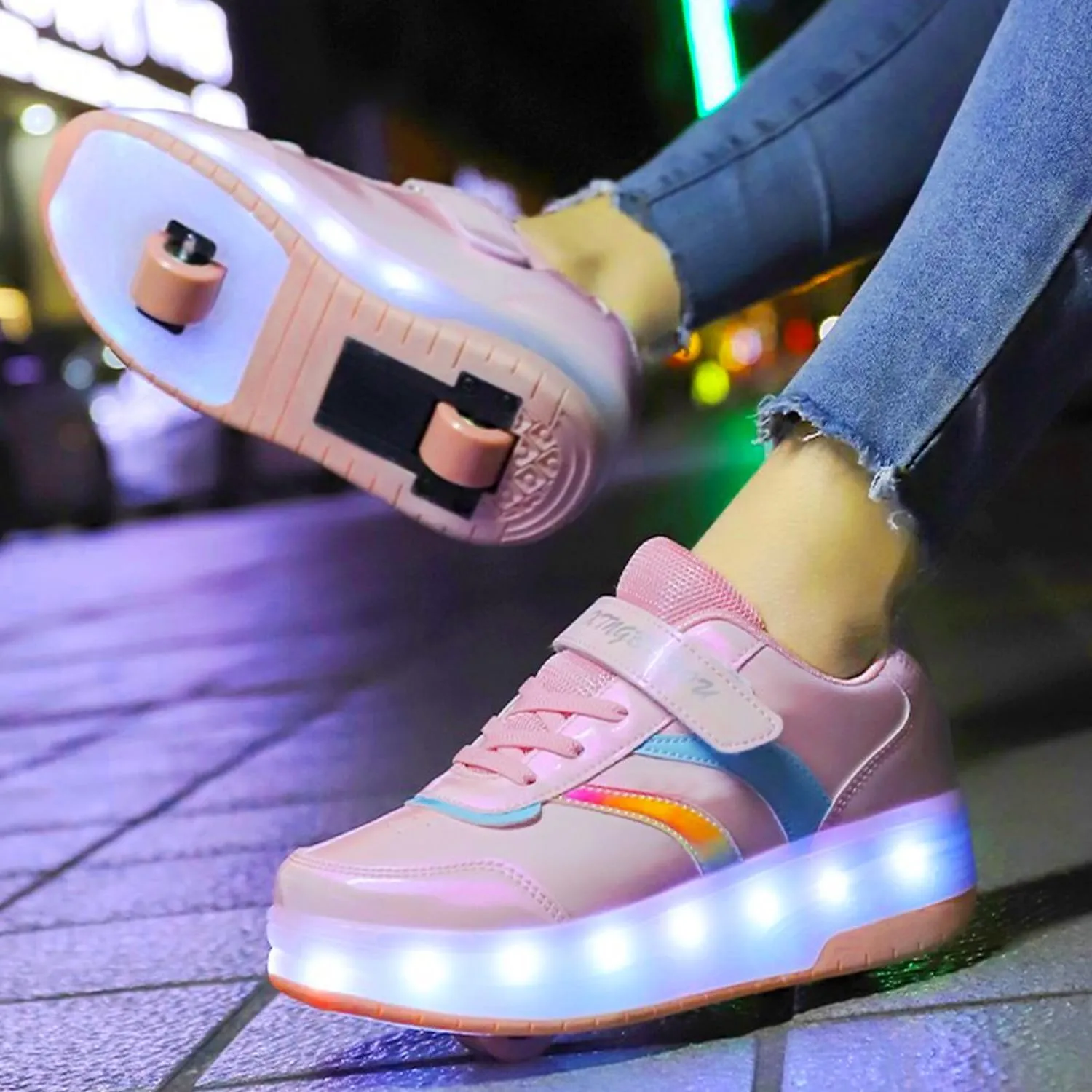 Roller Shoes with Wheels for Boys Girls Kids Skates Sneakers LED Light Up Rechargeable Sport Sneaker for Beginners Best Gift