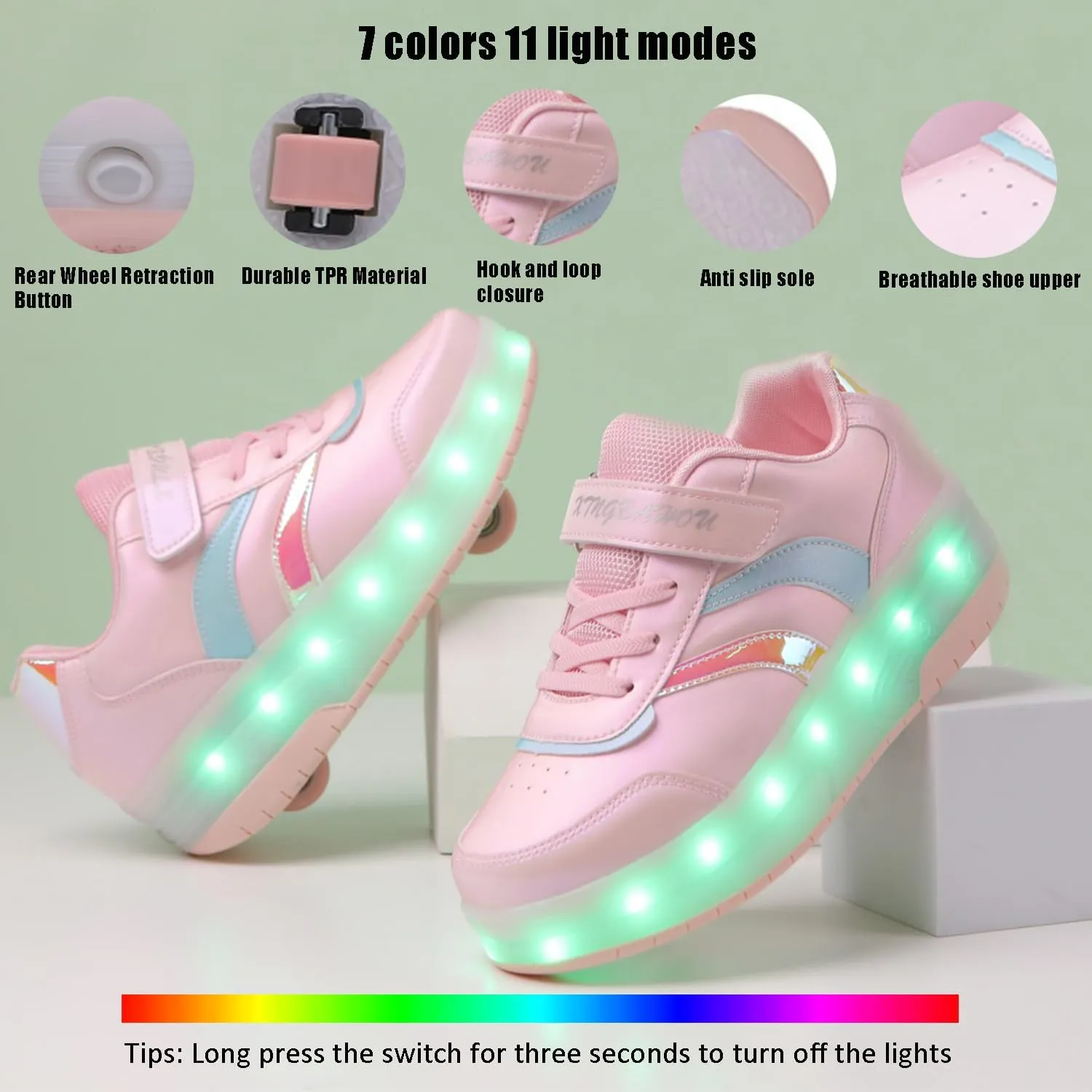 Roller Shoes with Wheels for Boys Girls Kids Skates Sneakers LED Light Up Rechargeable Sport Sneaker for Beginners Best Gift