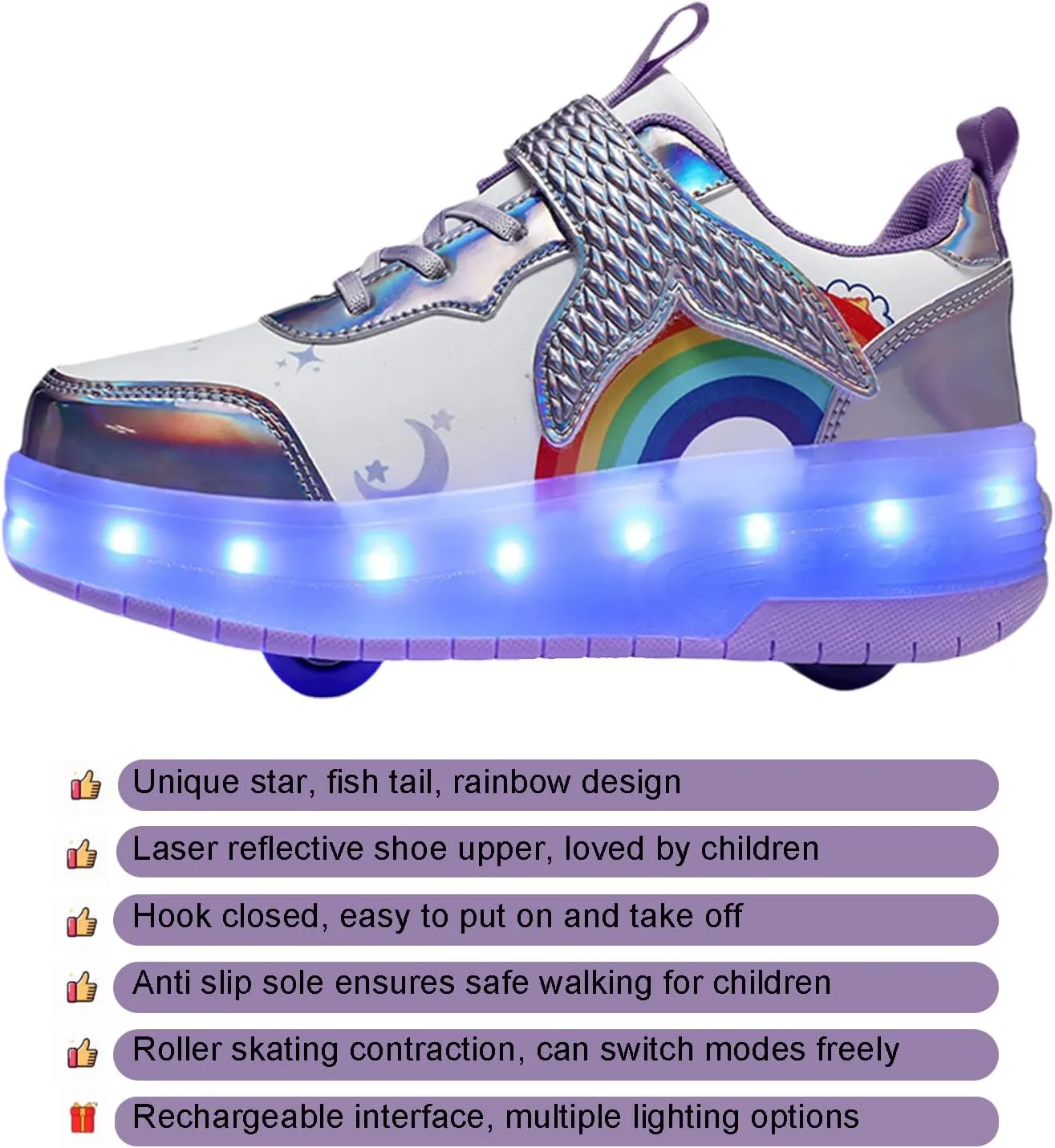 Roller Shoes with Wheels for Boys Girls Kids Skates Sneakers LED Light Up Rechargeable Sport Sneaker for Beginners Best Gift