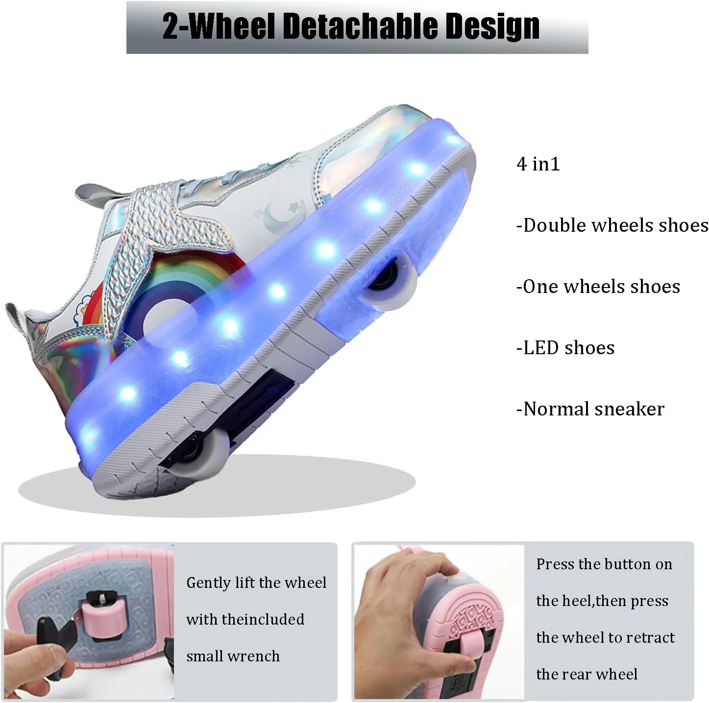 Roller Shoes with Wheels for Boys Girls Kids Skates Sneakers LED Light Up Rechargeable Sport Sneaker for Beginners Best Gift