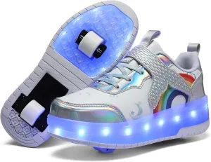 Roller Shoes with Wheels for Boys Girls Kids Skates Sneakers LED Light Up Rechargeable Sport Sneaker for Beginners Best Gift