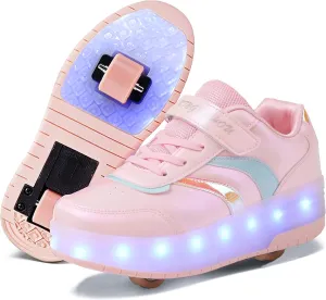 Roller Shoes with Wheels for Boys Girls Kids Skates Sneakers LED Light Up Rechargeable Sport Sneaker for Beginners Best Gift