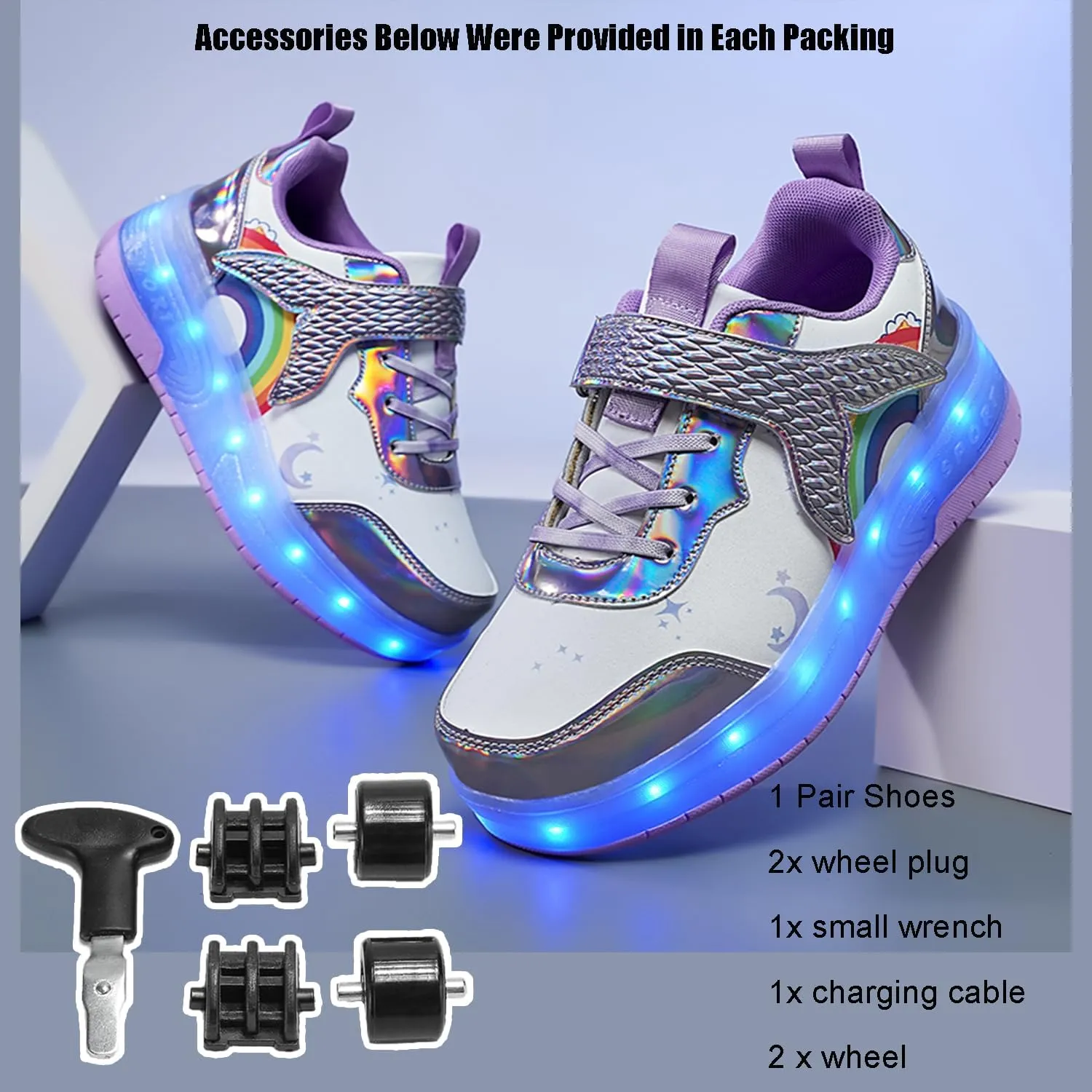 Roller Shoes with Wheels for Boys Girls Kids Skates Sneakers LED Light Up Rechargeable Sport Sneaker for Beginners Best Gift
