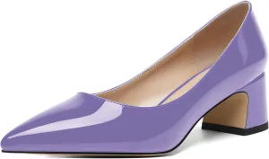 ROSERWISH Womens Slip On Wedding Pointed Toe Classic Patent Casual Chunky Low Heel Pumps Dress Shoes 2 Inch