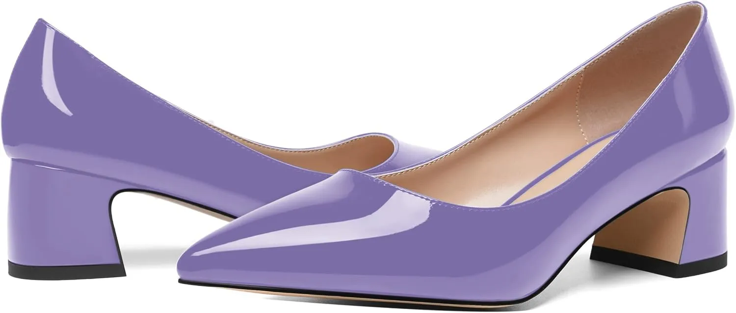 ROSERWISH Womens Slip On Wedding Pointed Toe Classic Patent Casual Chunky Low Heel Pumps Dress Shoes 2 Inch