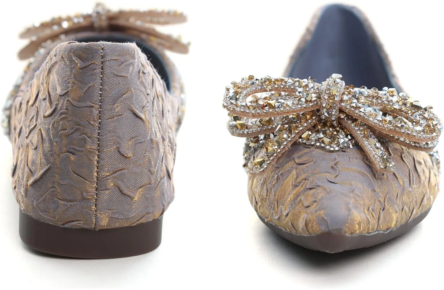 SAILING LU Bow-Knot Ballet Flats for Women Pointed Toe Crystals Wedding Shoes Comfort Light Weight Loafers
