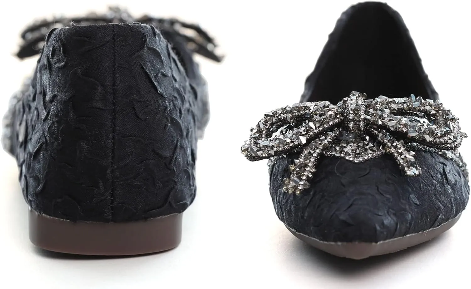SAILING LU Bow-Knot Ballet Flats for Women Pointed Toe Crystals Wedding Shoes Comfort Light Weight Loafers