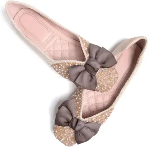 SAILING LU Square Toe Flats Shoes Rhinestoned Bowknots Ballet Flats for Women Studded Dress Shoes Comfort Light Weight Loafers