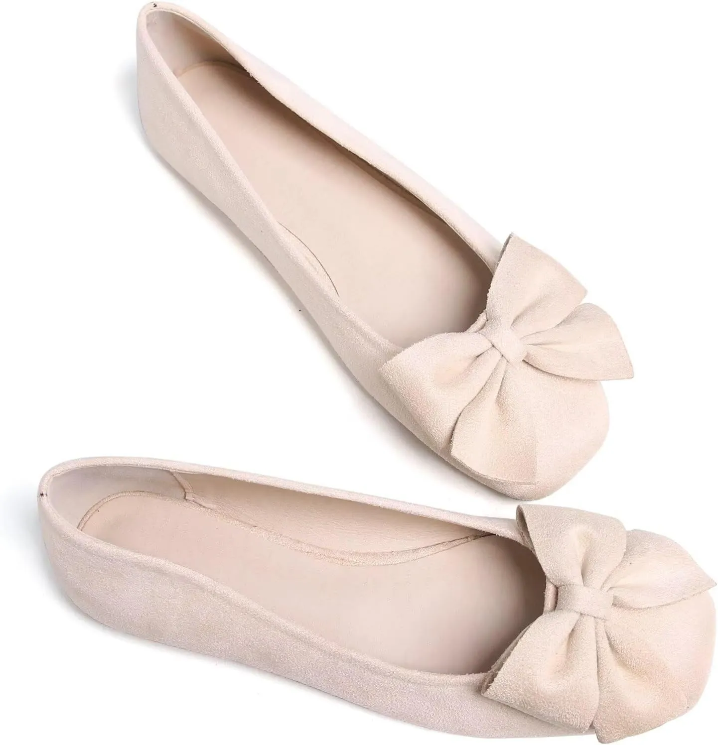 SAILING LU Women's Comfort Shoes Cute Bow-Knot Ballet Flats Faux Suede Solid Loafers