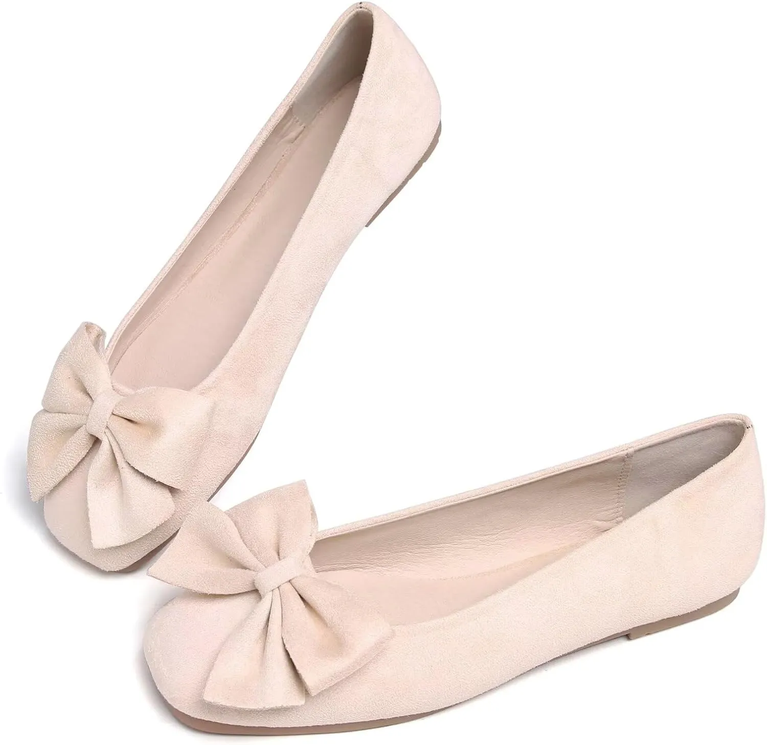 SAILING LU Women's Comfort Shoes Cute Bow-Knot Ballet Flats Faux Suede Solid Loafers
