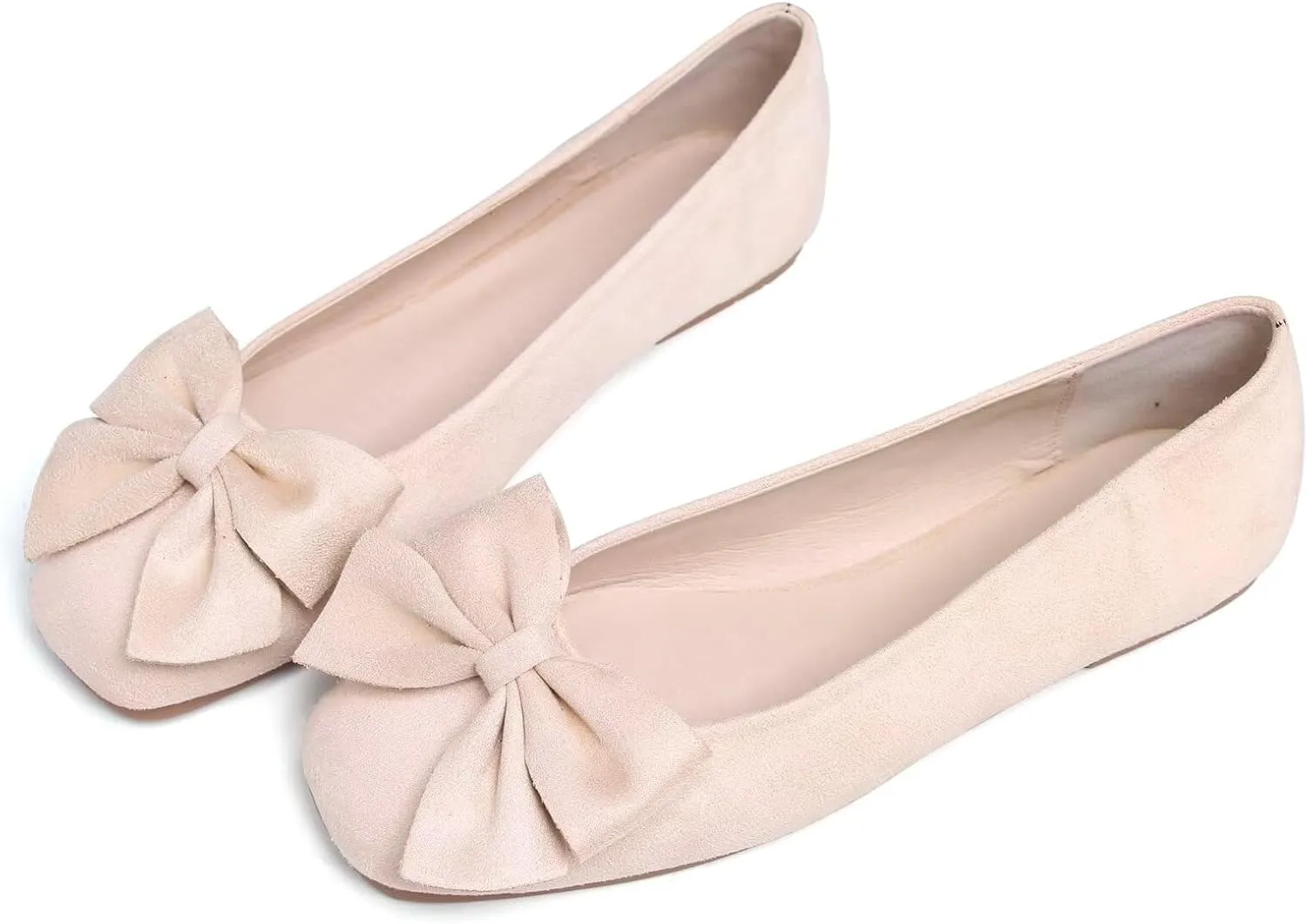 SAILING LU Women's Comfort Shoes Cute Bow-Knot Ballet Flats Faux Suede Solid Loafers