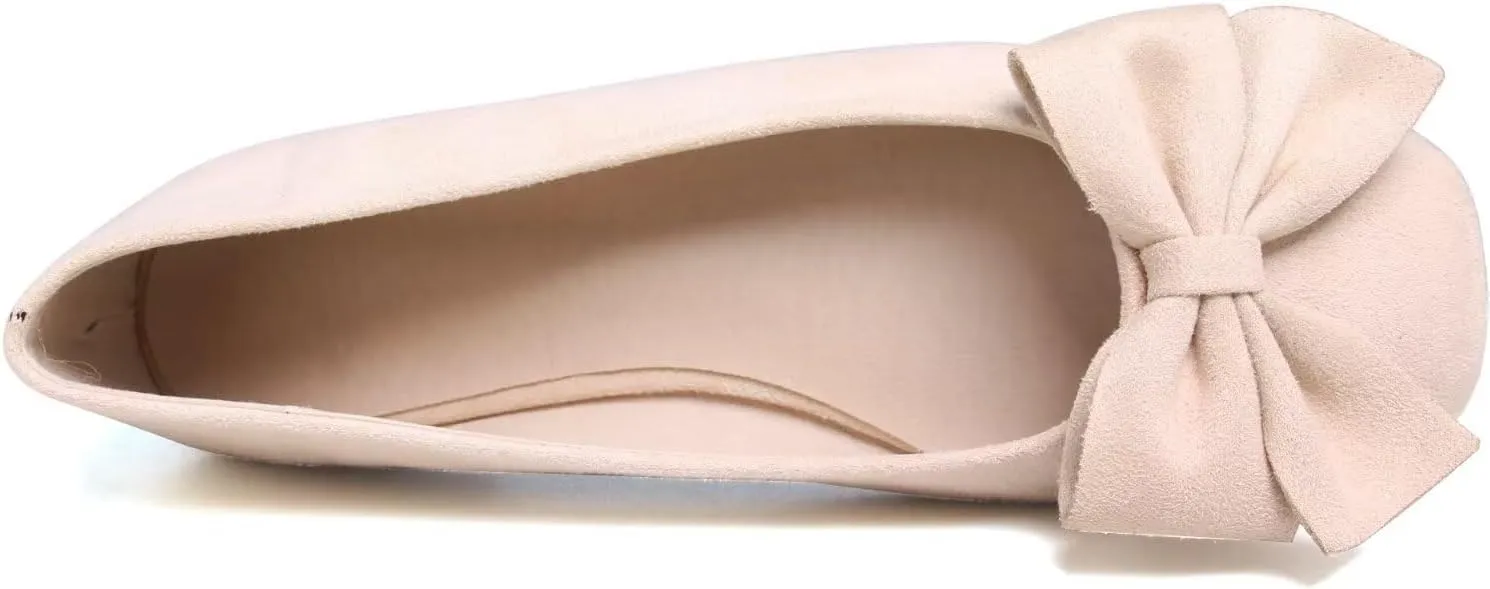 SAILING LU Women's Comfort Shoes Cute Bow-Knot Ballet Flats Faux Suede Solid Loafers