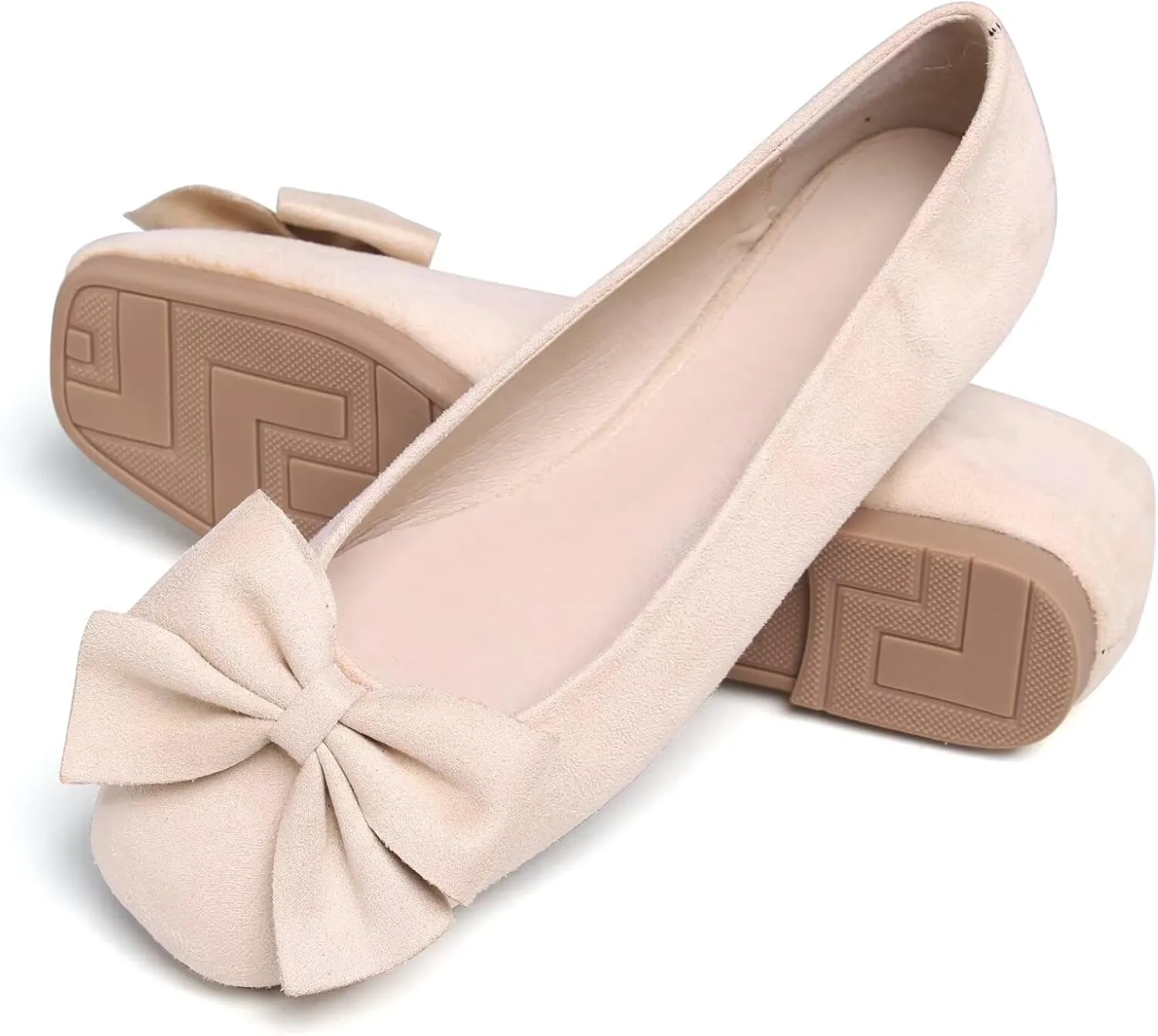 SAILING LU Women's Comfort Shoes Cute Bow-Knot Ballet Flats Faux Suede Solid Loafers