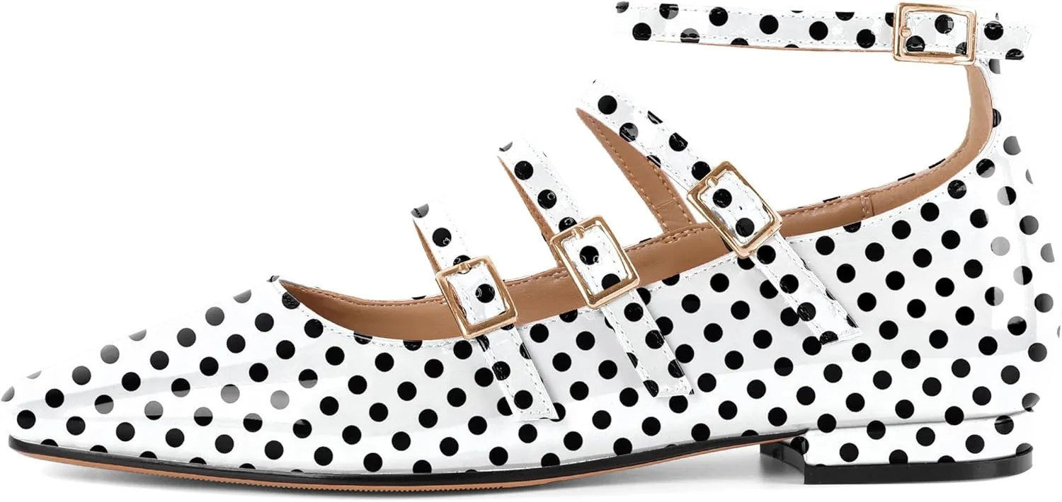 SAMMITOP Mary Jane Shoes Women Ballet Flats Low Block Heel Square Toe Flats Ankle Strap Pumps Wedding Dressy