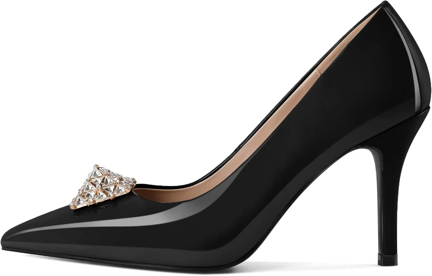 SAMMITOP Women's High Heels Pumps Closed Pointed Toe Stiletto 3.5 Inch Heels Rhinestone Pumps Dress Wedding Shoes